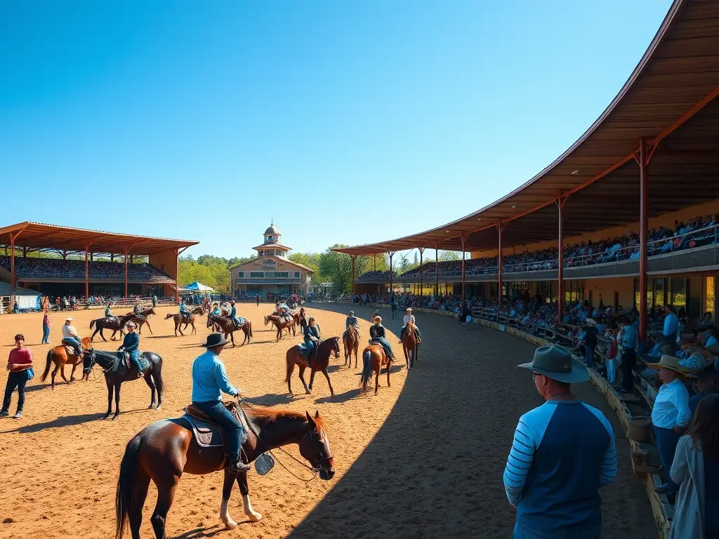 A diverse group of community members participating in an equestrian event, showcasing inclusivity and community spirit.